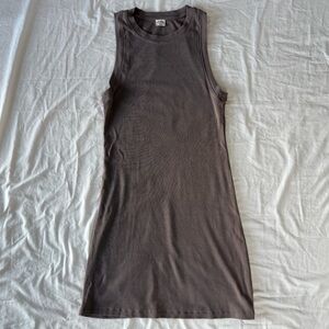 Wilfred Free Brown Taupe Ribbed Tank Mini Dress Tencel Modal Bodycon Size Small